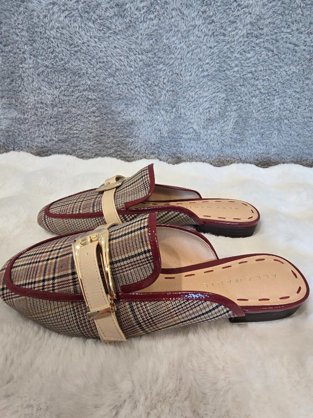 Alex Marie Karen Plaid Print Buckle Hardware Strap Mules Preppy Office Size 10 - Picture 6 of 13